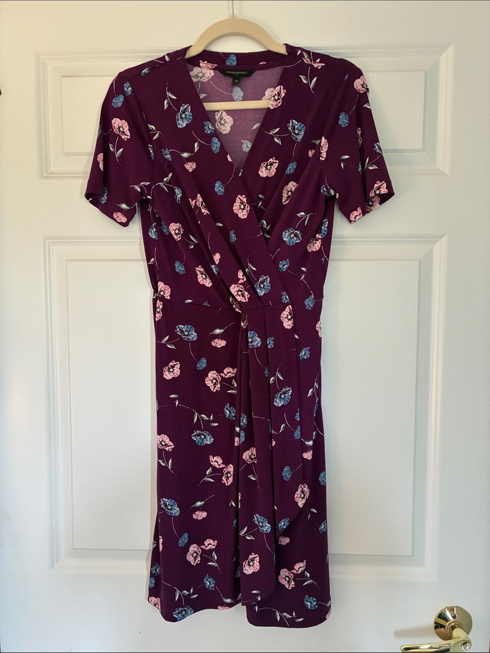Banana Republic Factory Plum Floral Wrap Dress with Pink and Blue Accents
